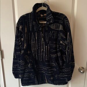 Woolrich Men's Navy and Beige Zip Up Sweater